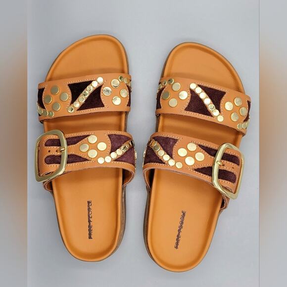 Free People Revelry Vachetta Studded Platform Slide Sandal Size 7 "Clay" - Picture 11 of 13